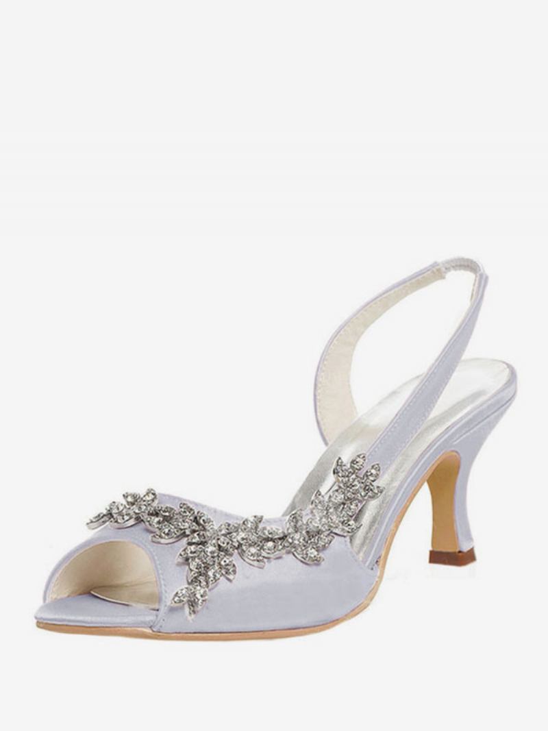 Bombas Femininas Casamento Com Strass E Estilingue - Prata