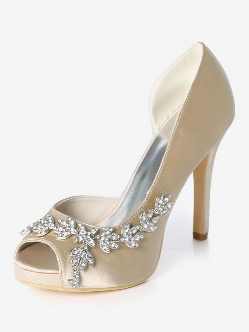 Bombas Noiva Dorsay Com Plataforma Feminina E Strass - Champanhe