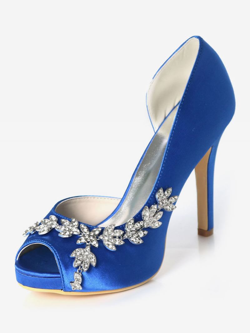 Bombas Noiva Dorsay Com Plataforma Feminina E Strass - Azul Royal