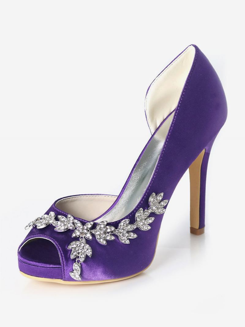 Bombas Noiva Dorsay Com Plataforma Feminina E Strass - Roxo Profundo