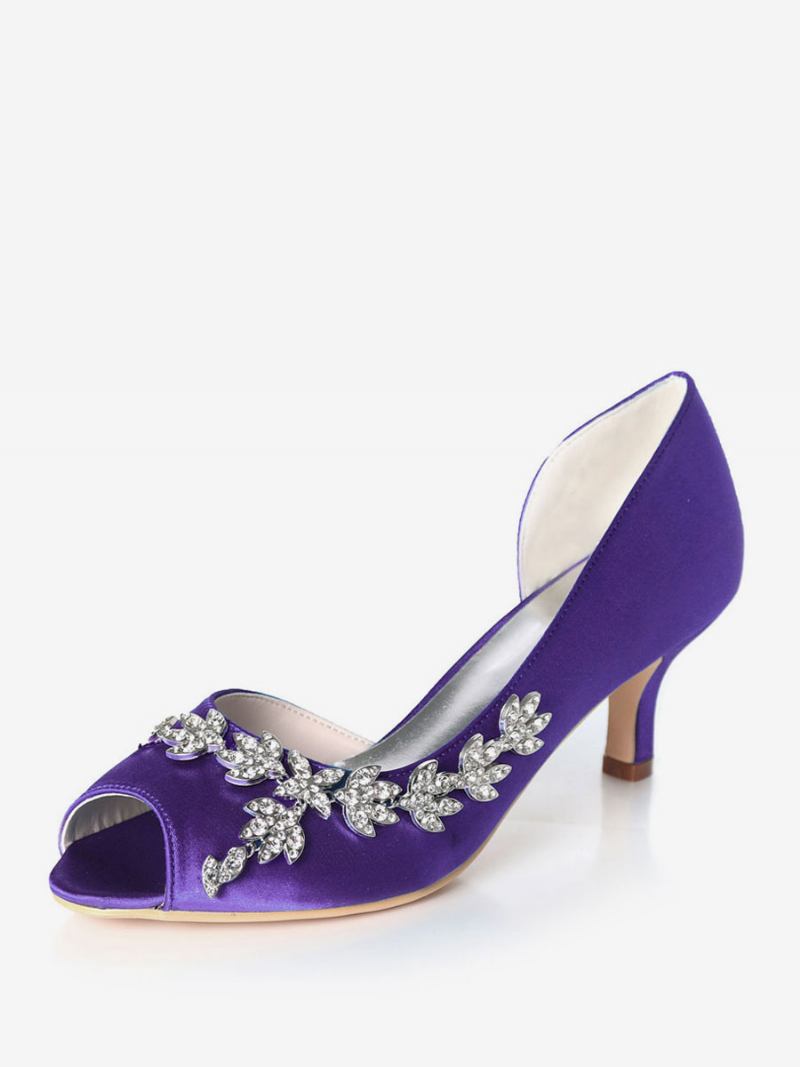 Bombas Noiva Dorsay Com Strass Feminino E Salto Gatinho - Roxo