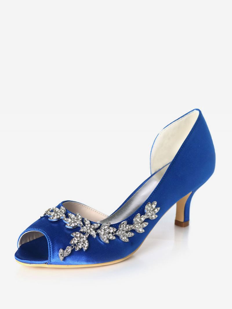 Bombas Noiva Dorsay Com Strass Feminino E Salto Gatinho - Azul