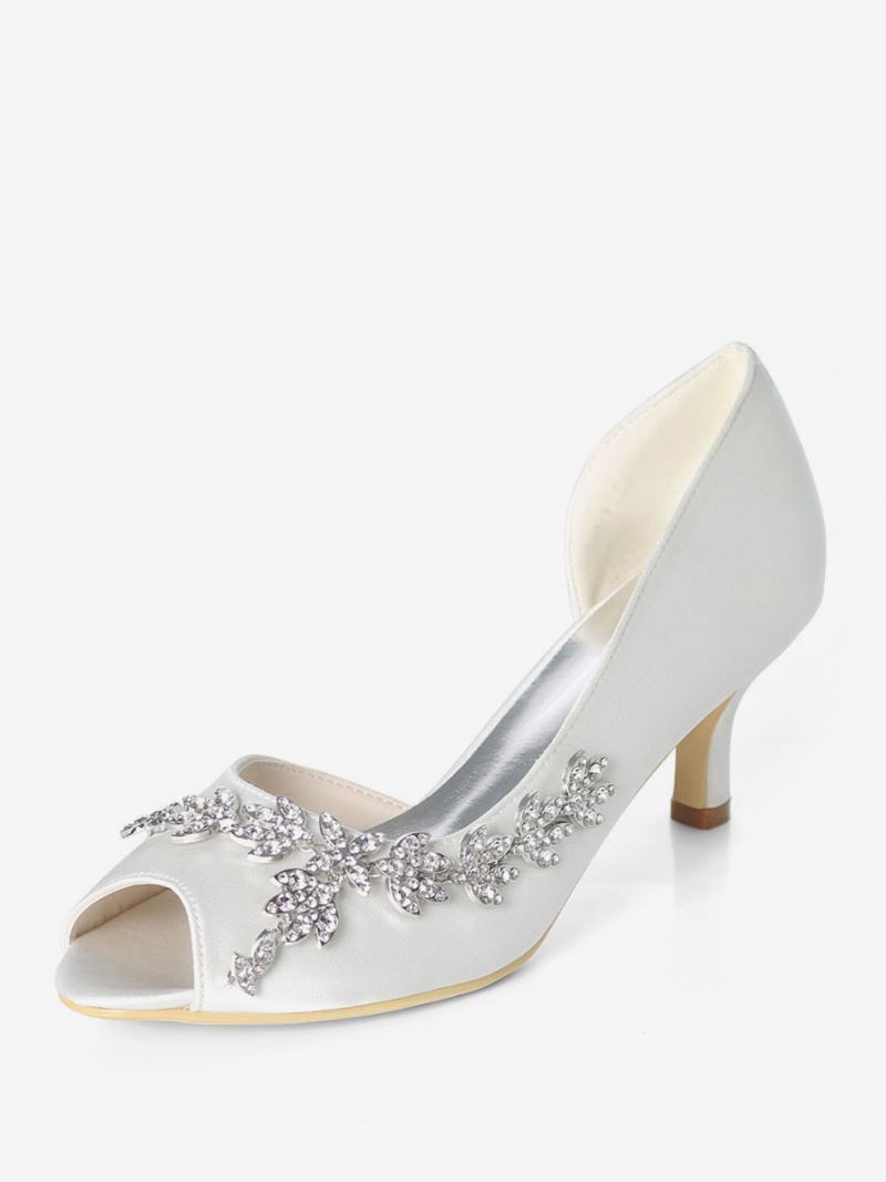 Bombas Noiva Dorsay Com Strass Feminino E Salto Gatinho - Branco