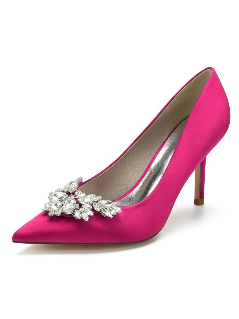 Bombas Noiva Femininas Com Strass Cetim E Salto Agulha - Rosa