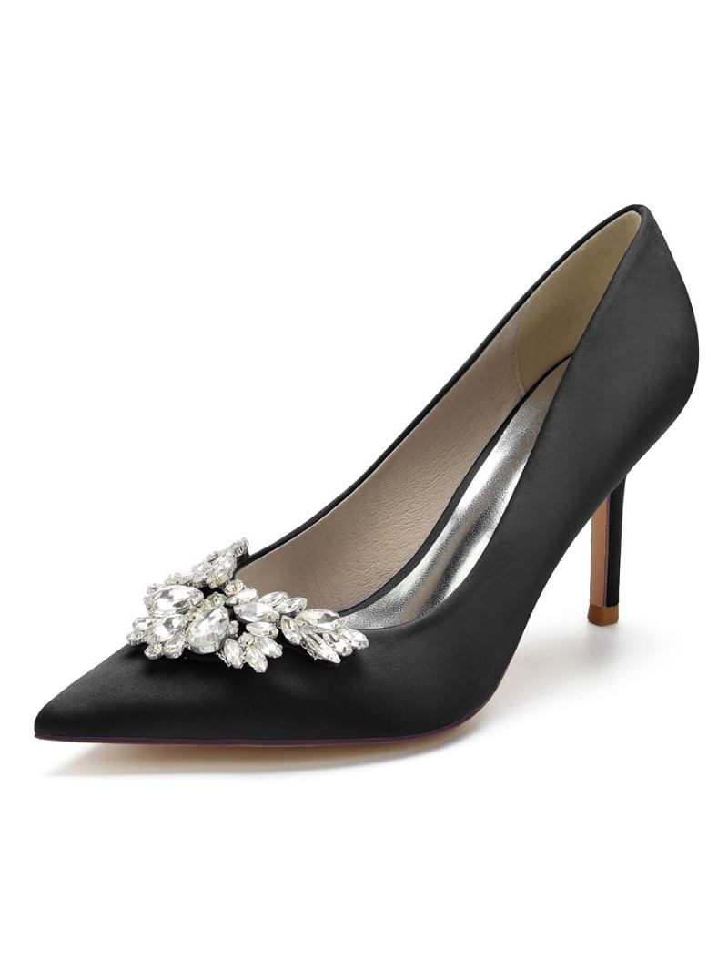 Bombas Noiva Femininas Com Strass Cetim E Salto Agulha - Preto