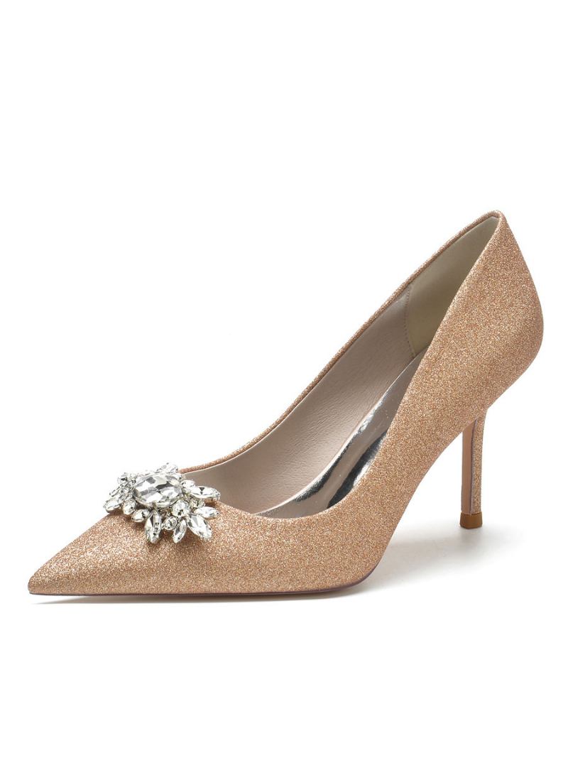 Bombas Noiva Femininas Salto Agulha Com Strass - Champanhe