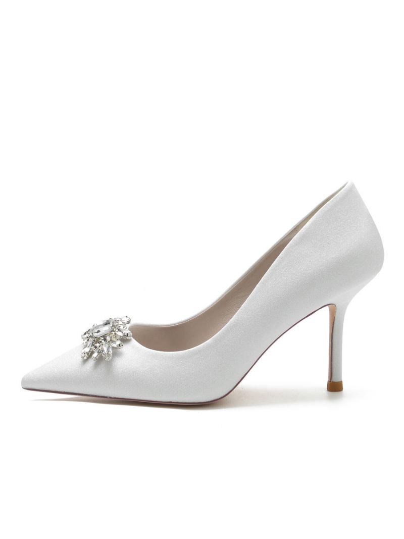 Bombas Noiva Femininas Salto Agulha Com Strass - Branco