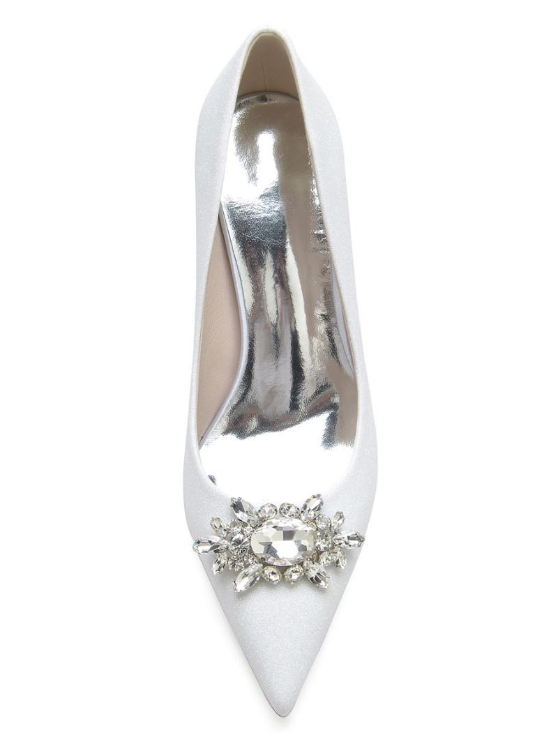 Bombas Noiva Femininas Salto Agulha Com Strass - Branco