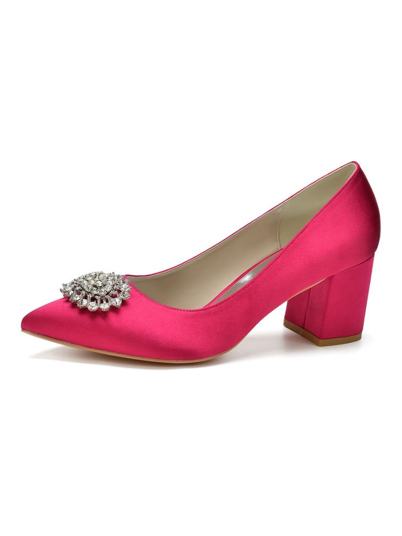 Bombas Noiva Femininas Salto Bloco Com Strass - Rosa