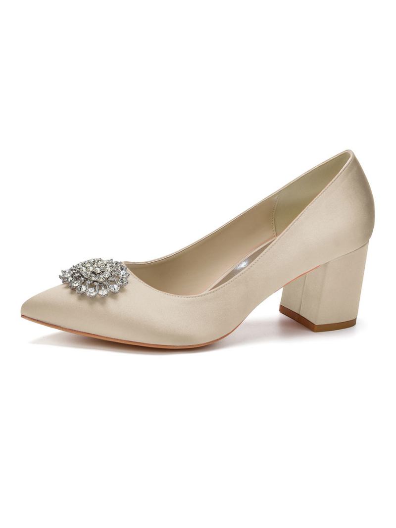 Bombas Noiva Femininas Salto Bloco Com Strass - Champanhe