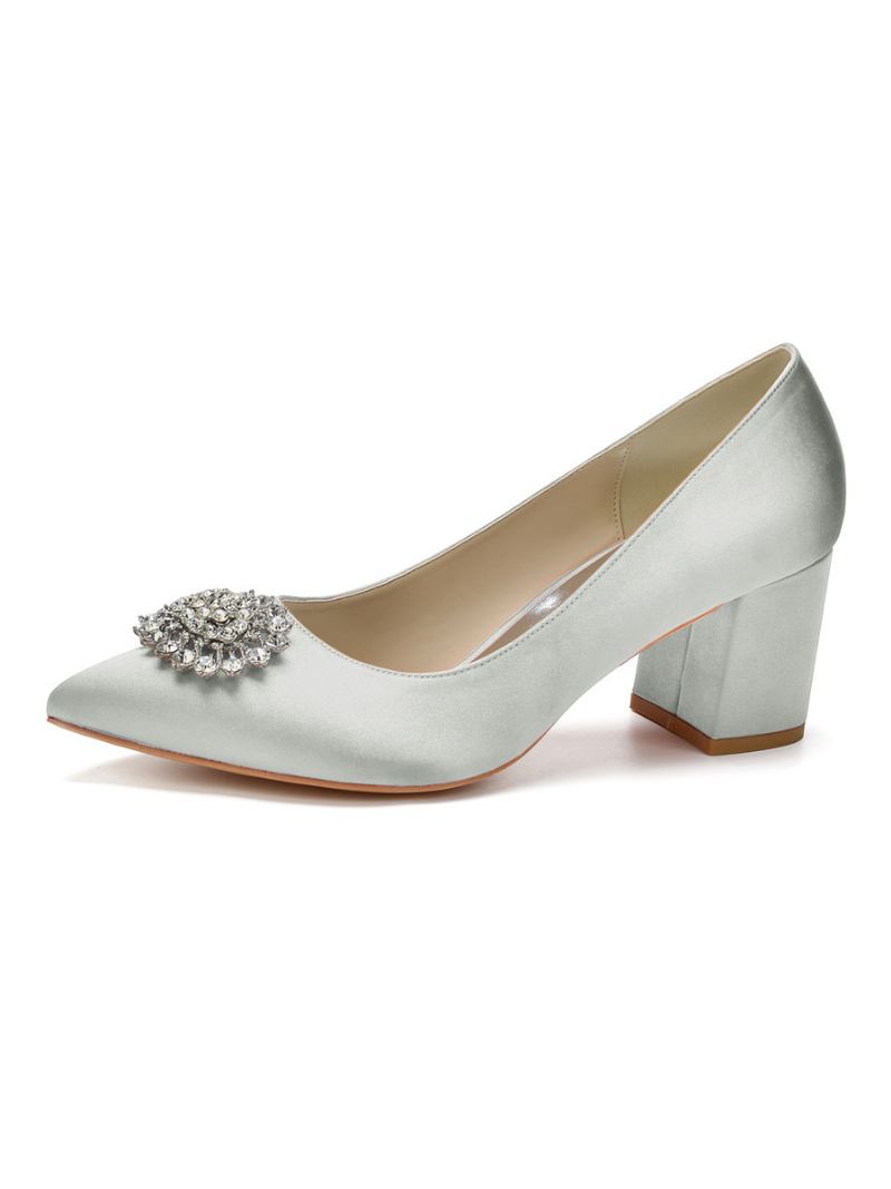 Bombas Noiva Femininas Salto Bloco Com Strass - Prata