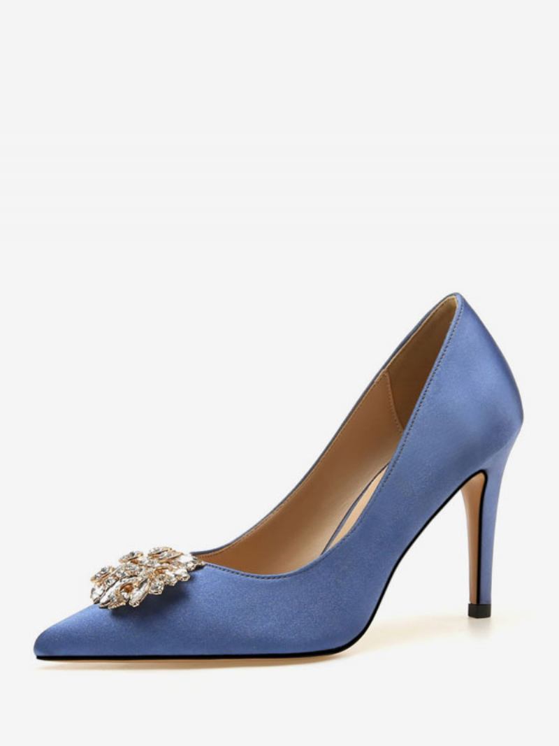 Bombas Noiva Femininas Salto Noturno Com Strass - Azul