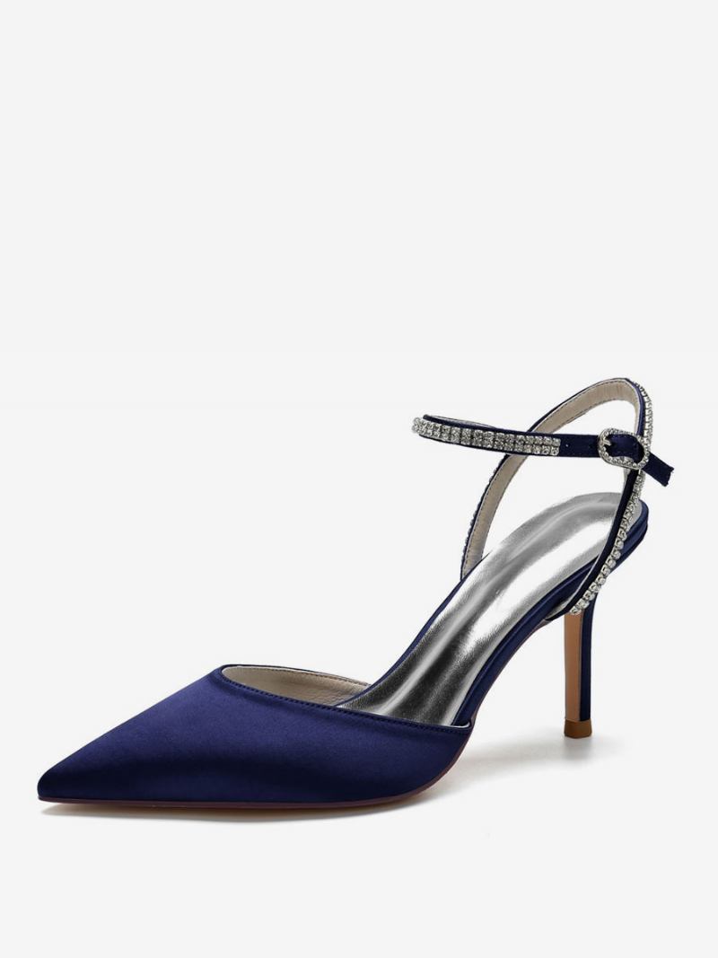 Mules Noiva Planos Com Alça Strass Torcidos Femininos - Azul Profundo