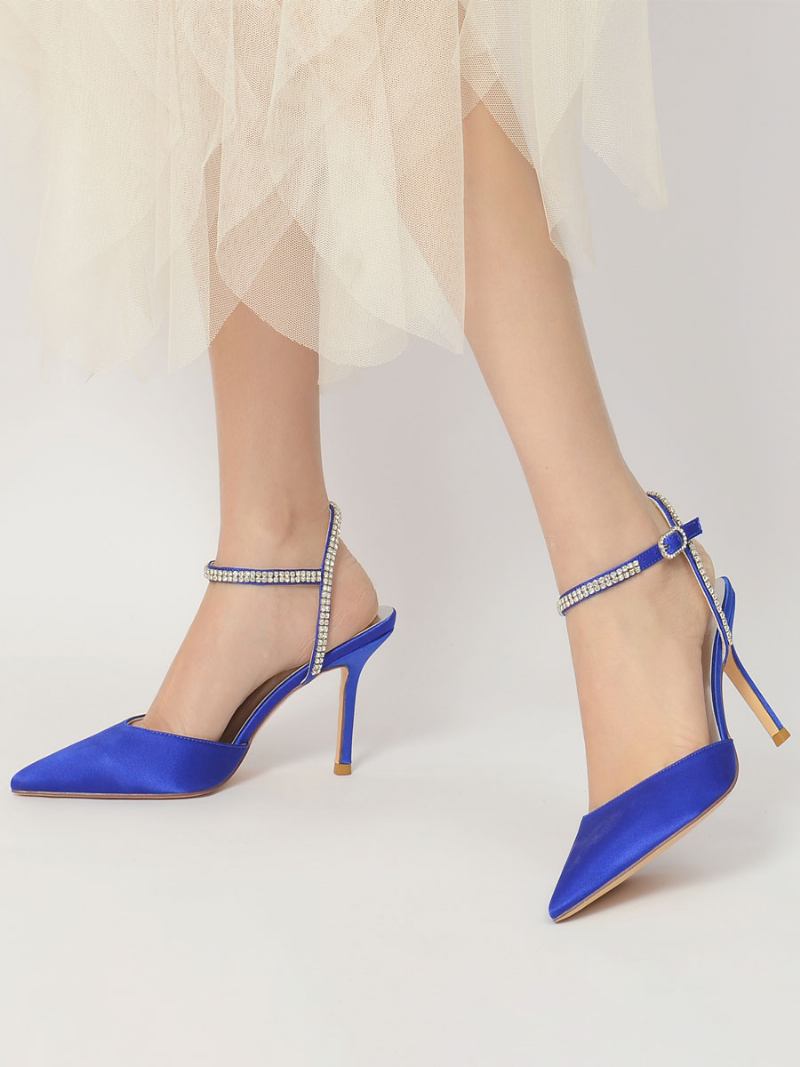 Mules Noiva Planos Com Alça Strass Torcidos Femininos - Azul Royal