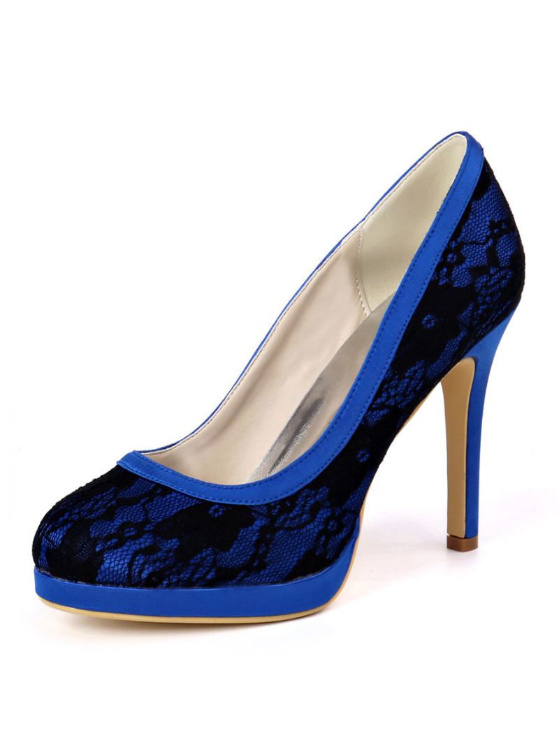 Salto Noiva Com Plataforma Bordada Feminina - Azul Royal