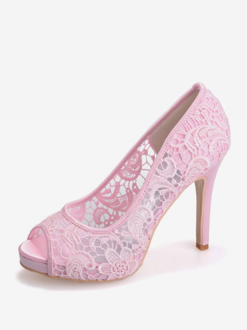 Salto Nupcial Com Plataforma Feminina Peep Toe - Rosa