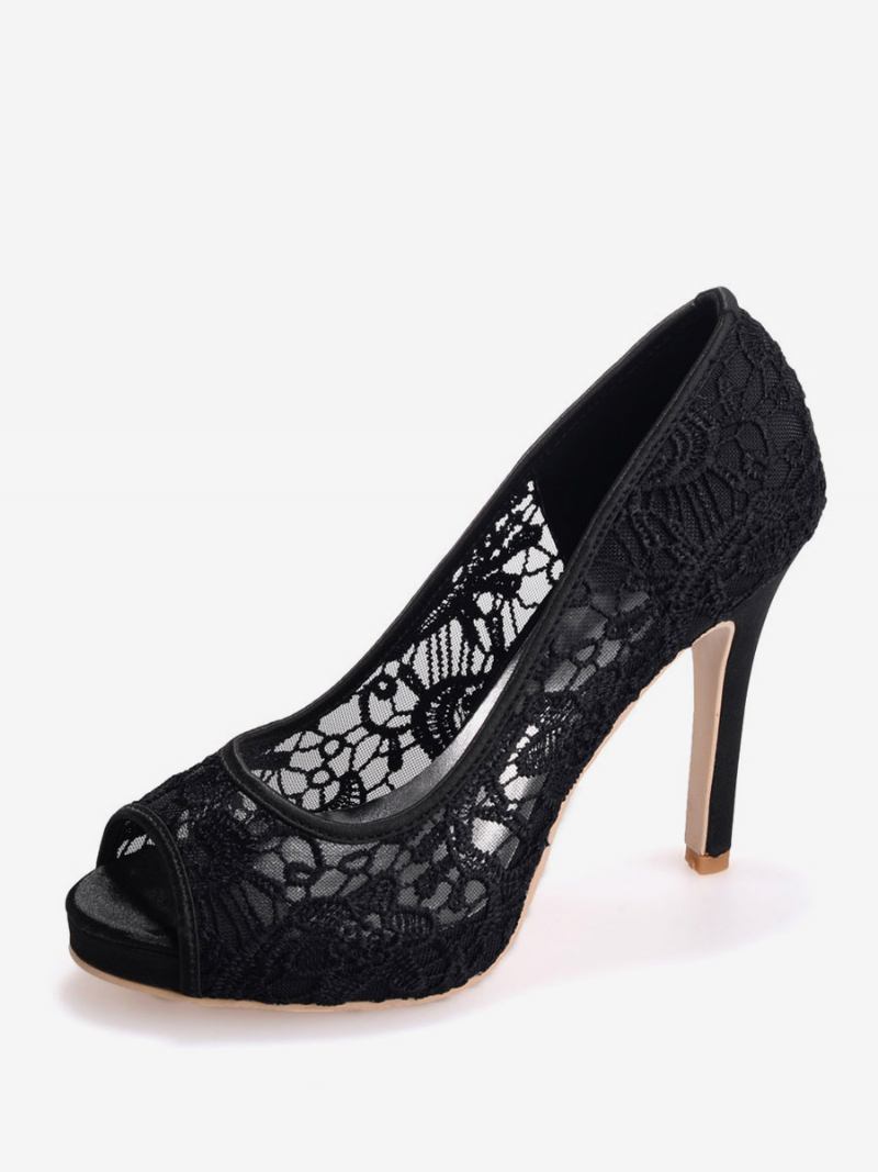 Salto Nupcial Com Plataforma Feminina Peep Toe - Preto