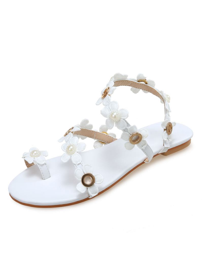 Sandálias Femininas Planas Casamento Boho Floral Praia - Branco