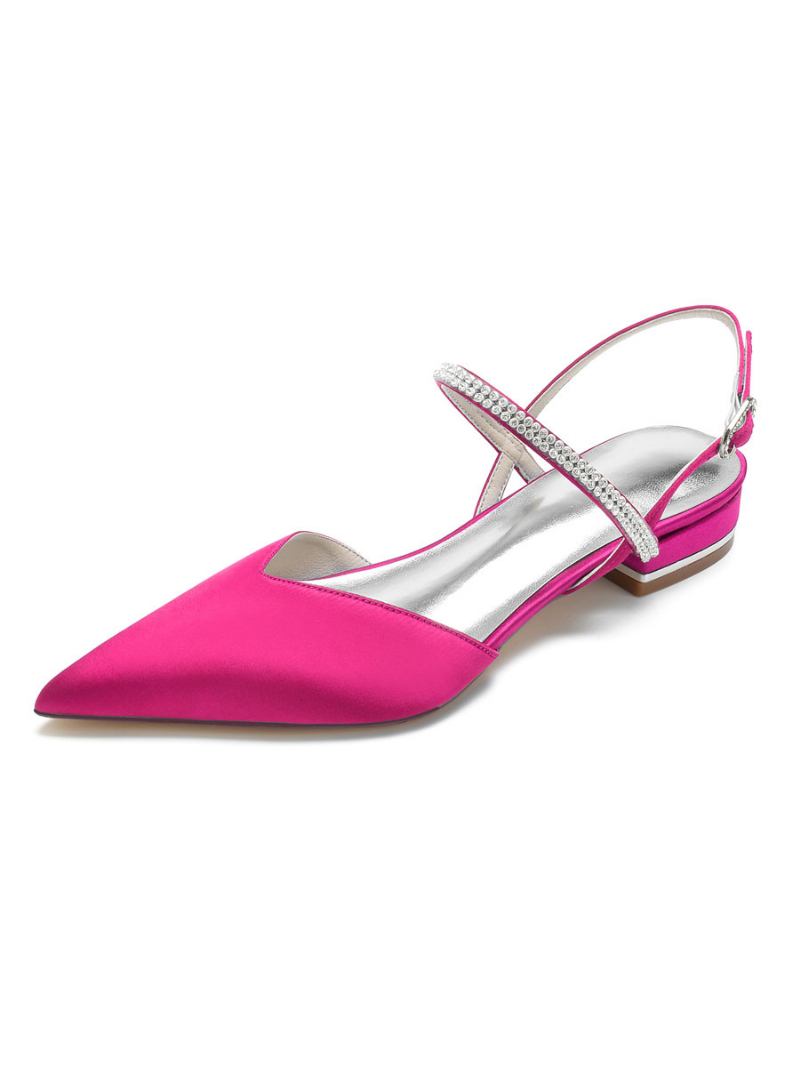 Sapatilhas Femininas Com Strass Mary Jane Slingback Em Cetim - Rosa