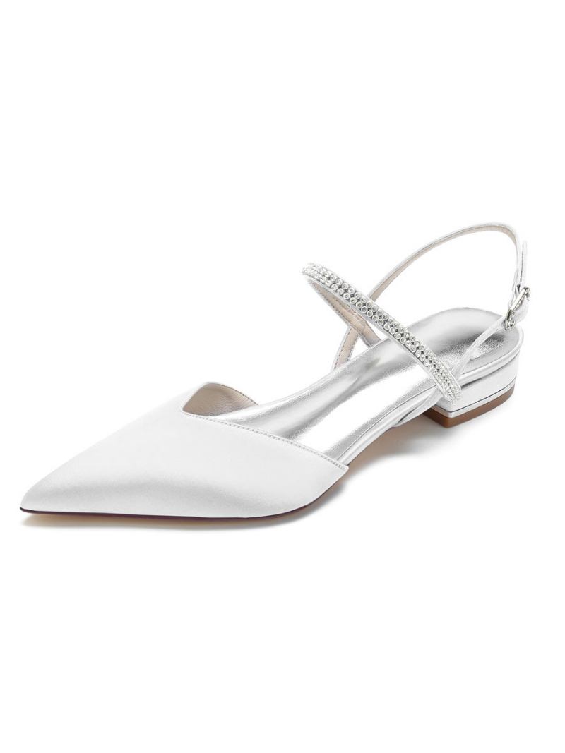 Sapatilhas Femininas Com Strass Mary Jane Slingback Em Cetim - Branco