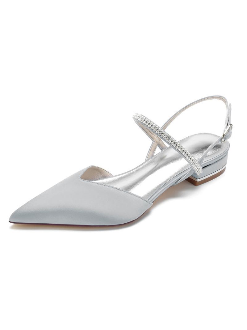 Sapatilhas Femininas Com Strass Mary Jane Slingback Em Cetim - Prata