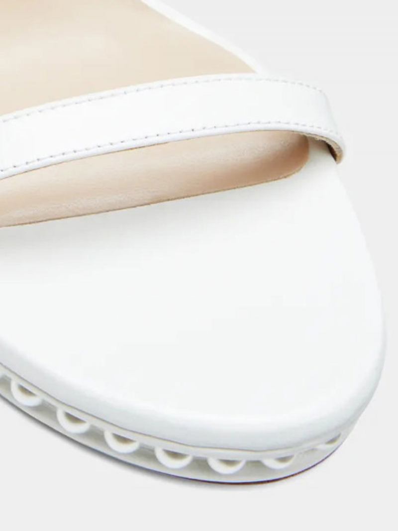 Sapatos Baile Brancos Femininos Cetim Dedo Do Pé Aberto Pérolas Casamento Sandálias Com Tira No Tornozelo - Branco