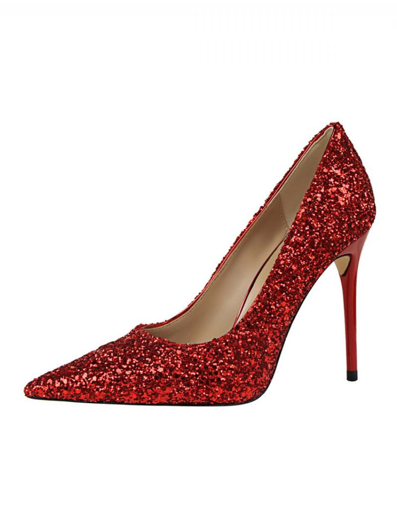 Sapatos Baile Femininos Com Glitter Para Noite - Vermelho