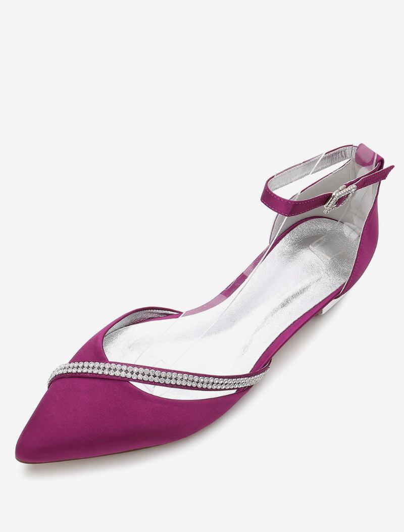 Sapatos Casamento Baixos Com Tira No Tornozelo Feminino - Roxo