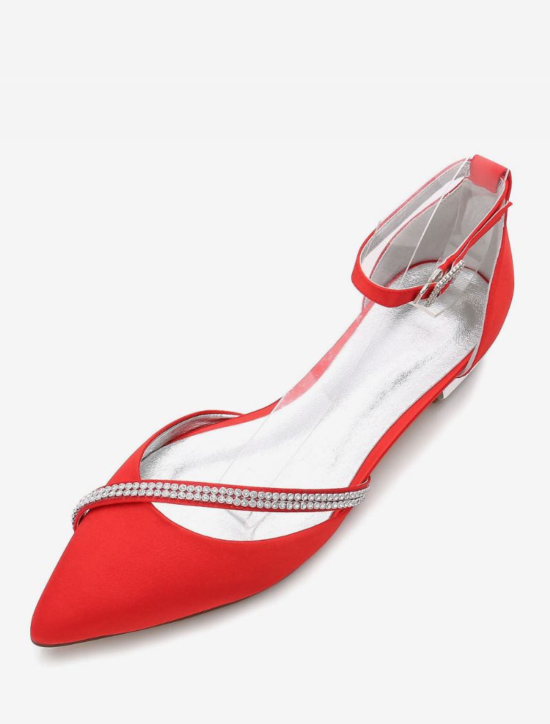 Sapatos Casamento Baixos Com Tira No Tornozelo Feminino - Vermelho