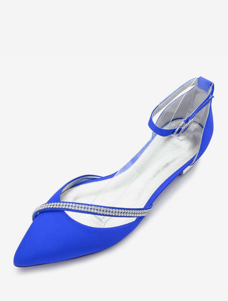 Sapatos Casamento Baixos Com Tira No Tornozelo Feminino - Azul