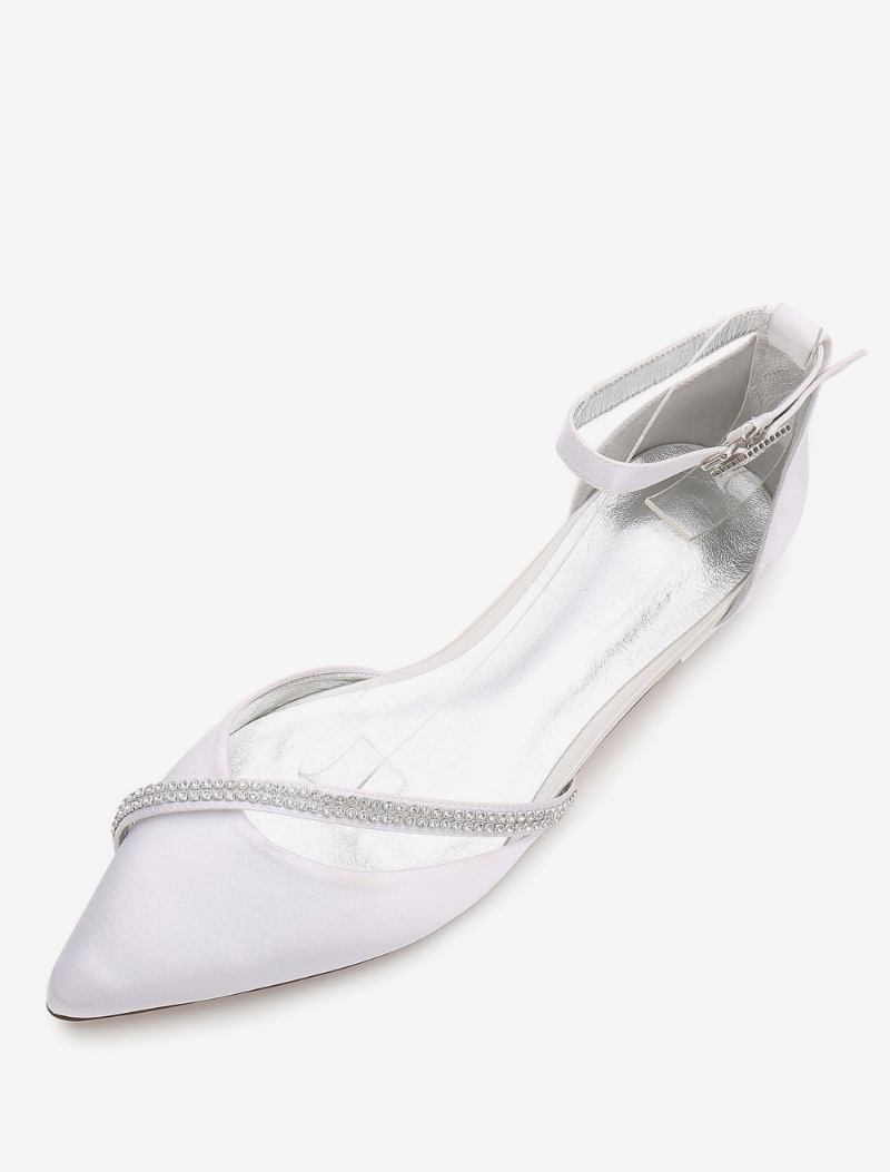 Sapatos Casamento Baixos Com Tira No Tornozelo Feminino - Branco