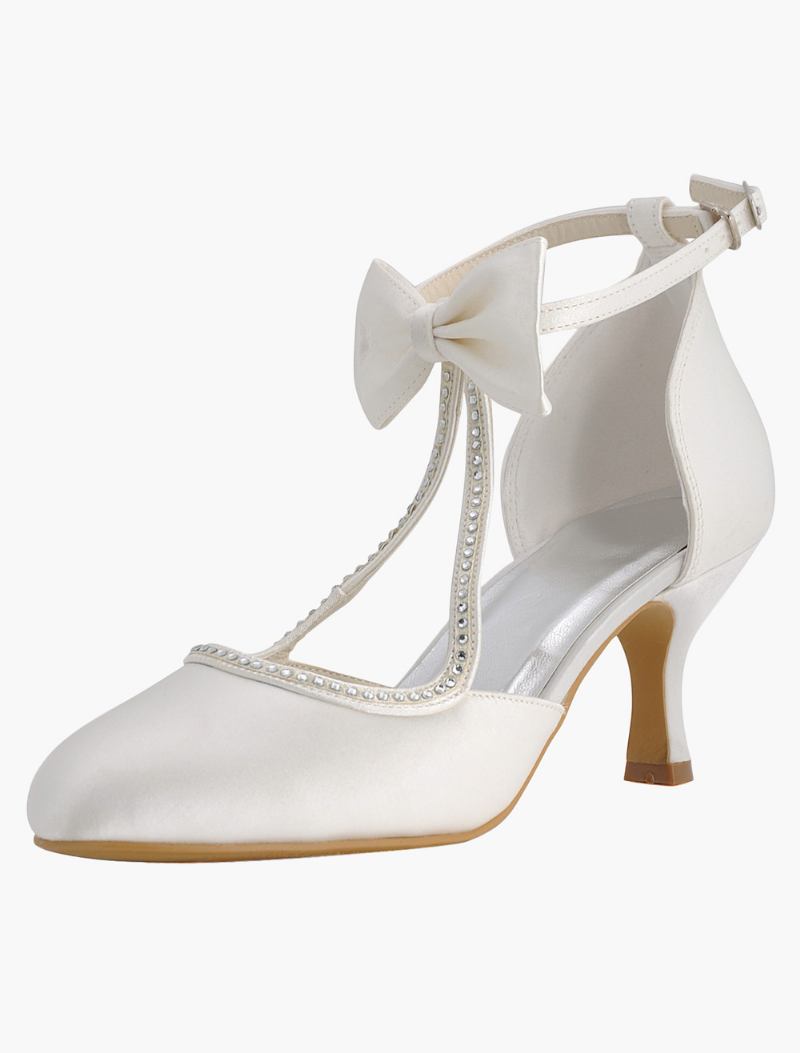 Sapatos Casamento Branco Feminino Cetim Bico Fino Arco Noiva Vintage