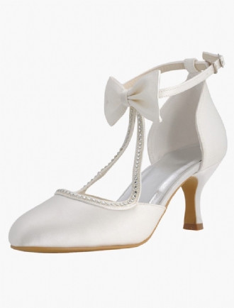 Sapatos Casamento Branco Feminino Cetim Bico Fino Arco Noiva Vintage