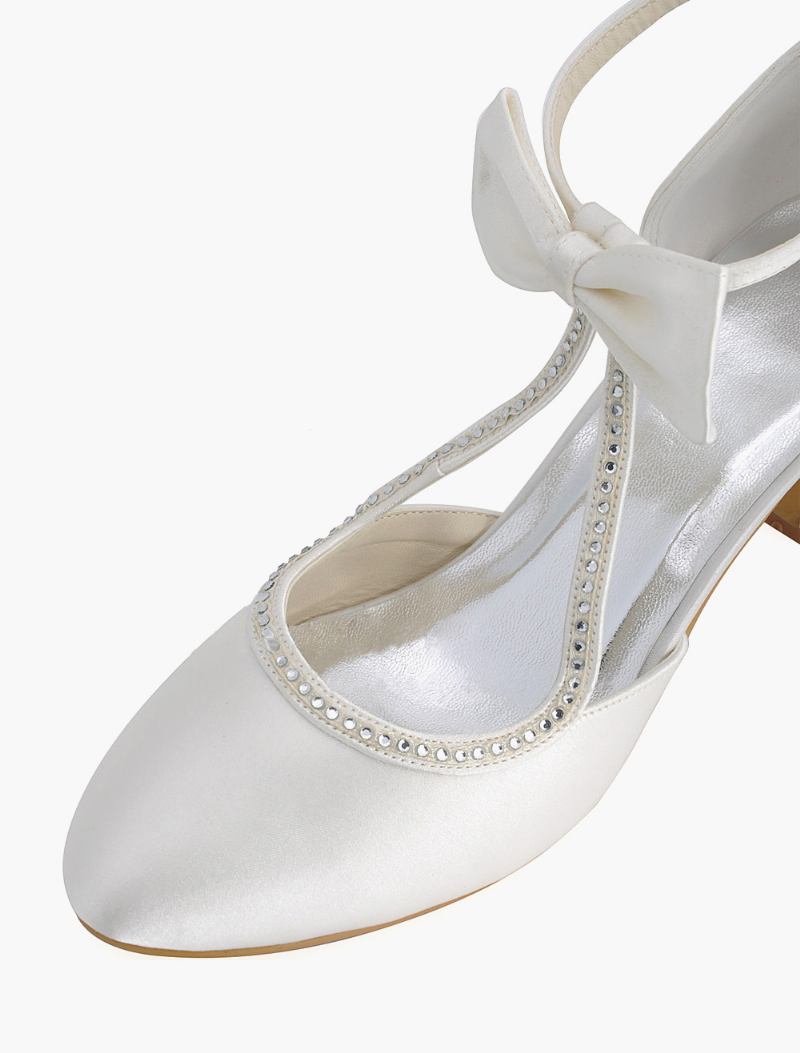 Sapatos Casamento Branco Feminino Cetim Bico Fino Arco Noiva Vintage - Marfim