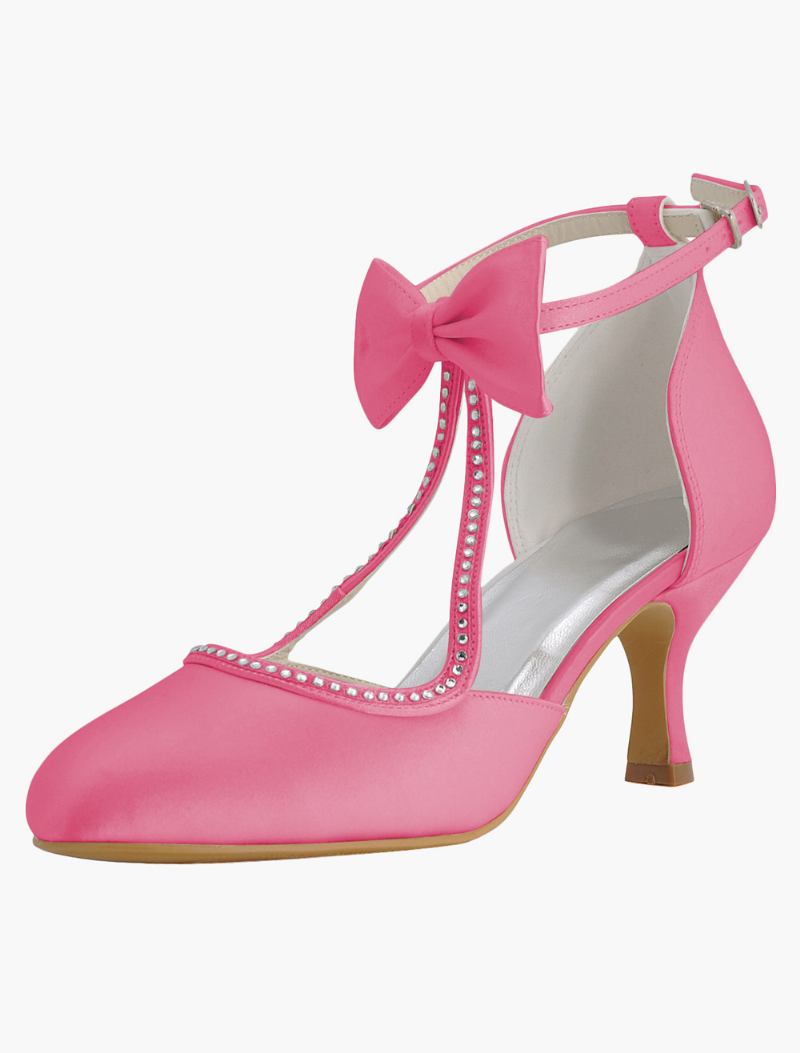 Sapatos Casamento Branco Feminino Cetim Bico Fino Arco Noiva Vintage - Rosa