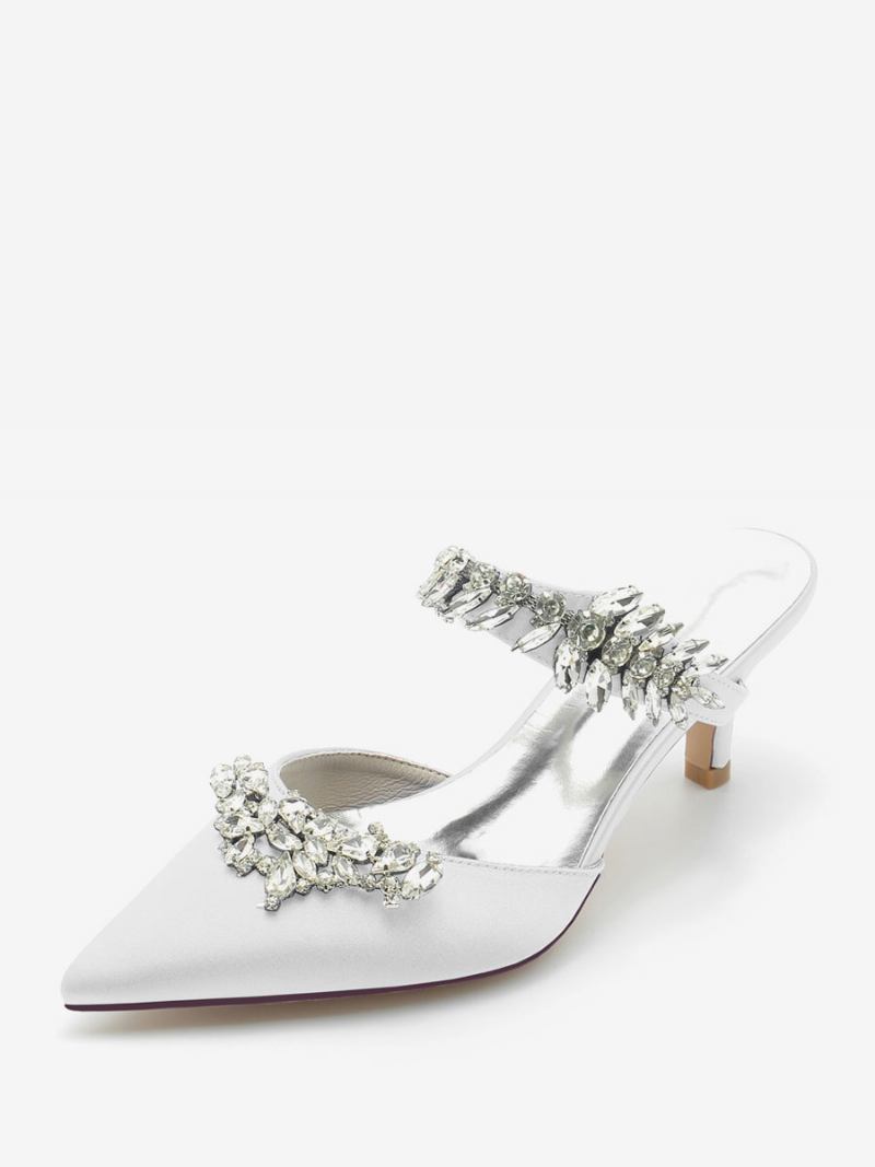 Sapatos Casamento Feminino Bombas Noiva Seda E Cetim Bico Fino Strass - Branco