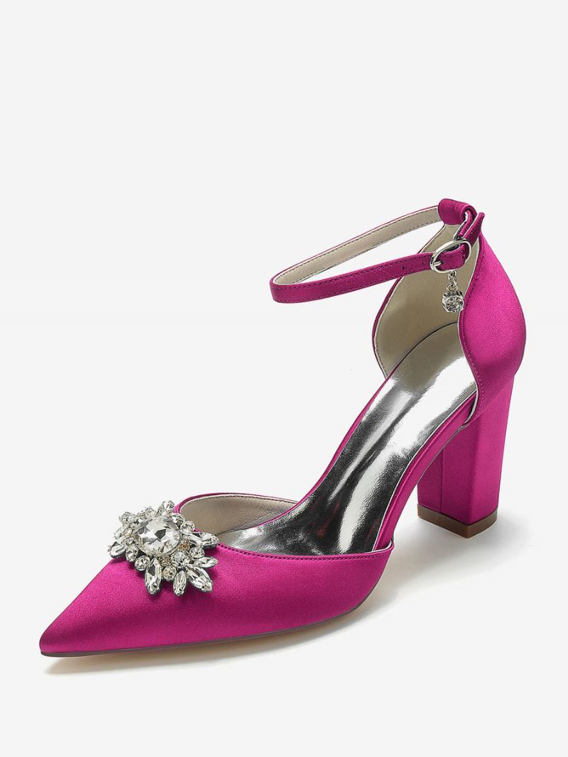 Sapatos Casamento Feminino Bombas Noiva Seda E Cetim Bico Fino Strass - Rosa