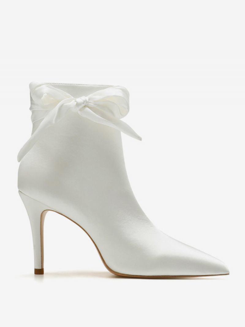 Sapatos Casamento Femininos Bombas Noiva Cetim Bico Fino Arcos - Branco