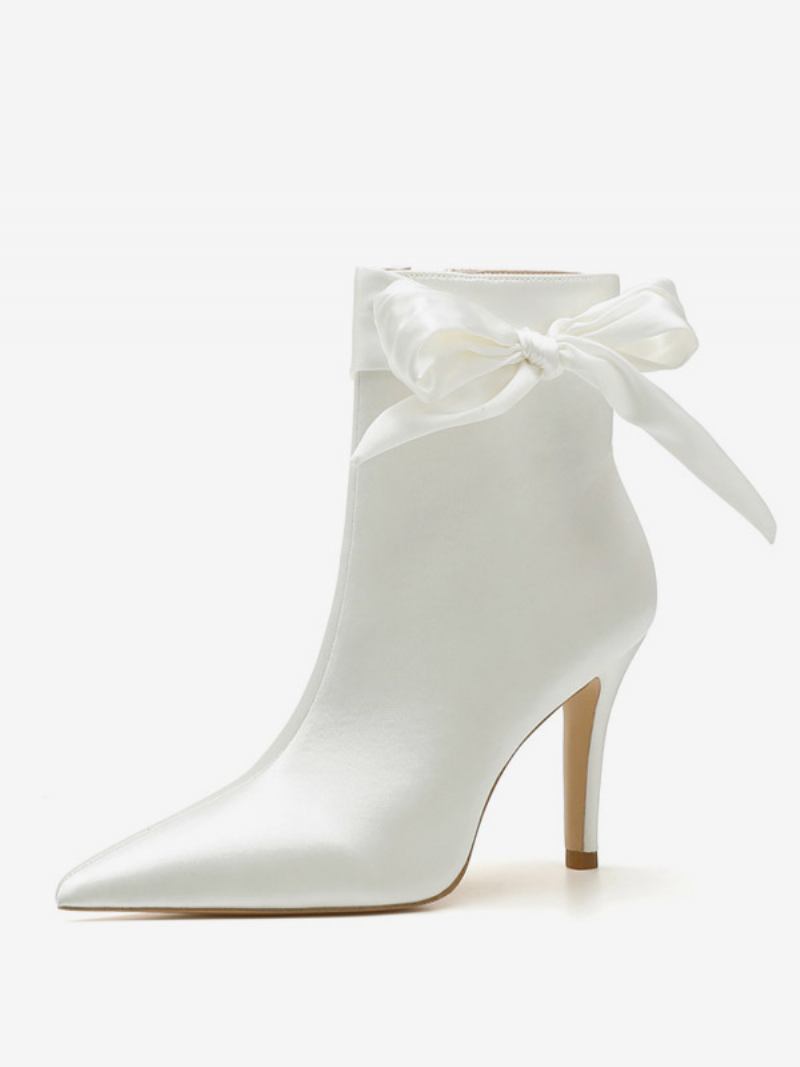 Sapatos Casamento Femininos Bombas Noiva Cetim Bico Fino Arcos - Branco