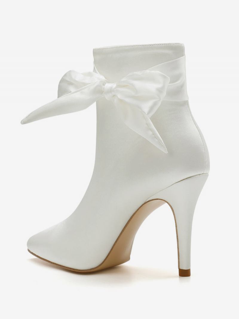 Sapatos Casamento Femininos Bombas Noiva Cetim Bico Fino Arcos - Branco