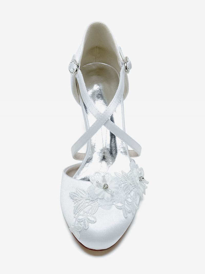 Sapatos Casamento Femininos Bombas Noiva Cetim Bico Redondo - Branco