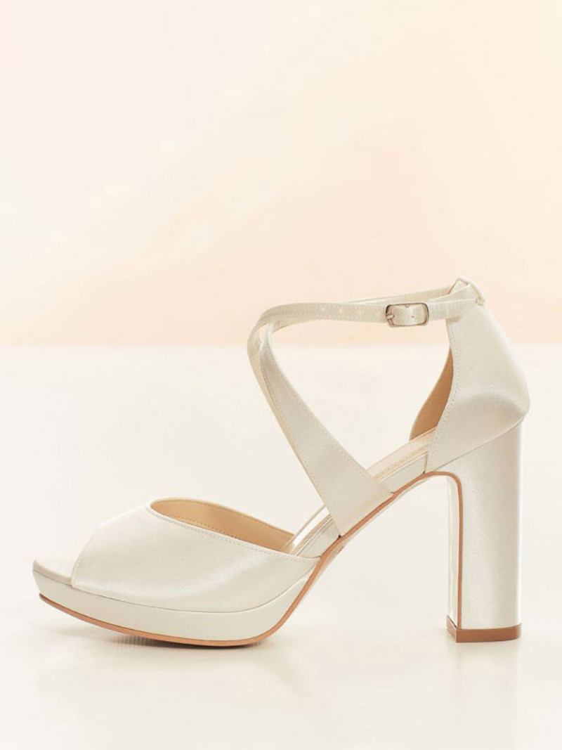 Sapatos Casamento Femininos Bombas Noiva Cetim Peep Toe - Branco