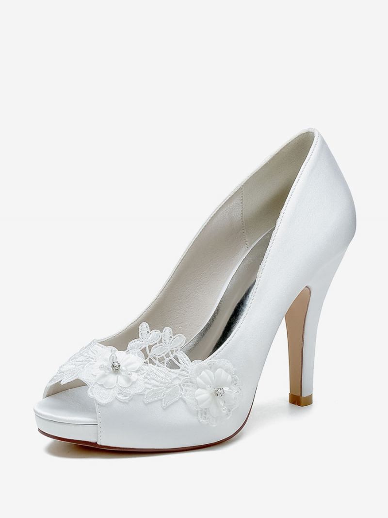 Sapatos Casamento Femininos Bombas Noiva Cetim Peep Toe