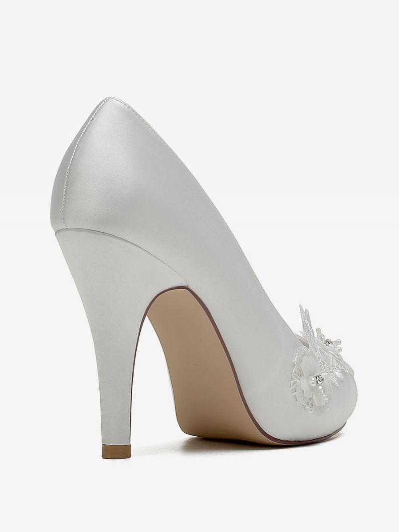 Sapatos Casamento Femininos Bombas Noiva Cetim Peep Toe - Marfim