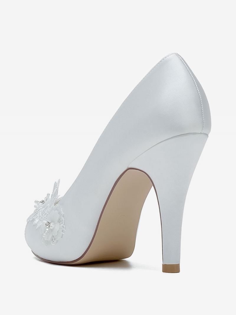 Sapatos Casamento Femininos Bombas Noiva Cetim Peep Toe - Branco