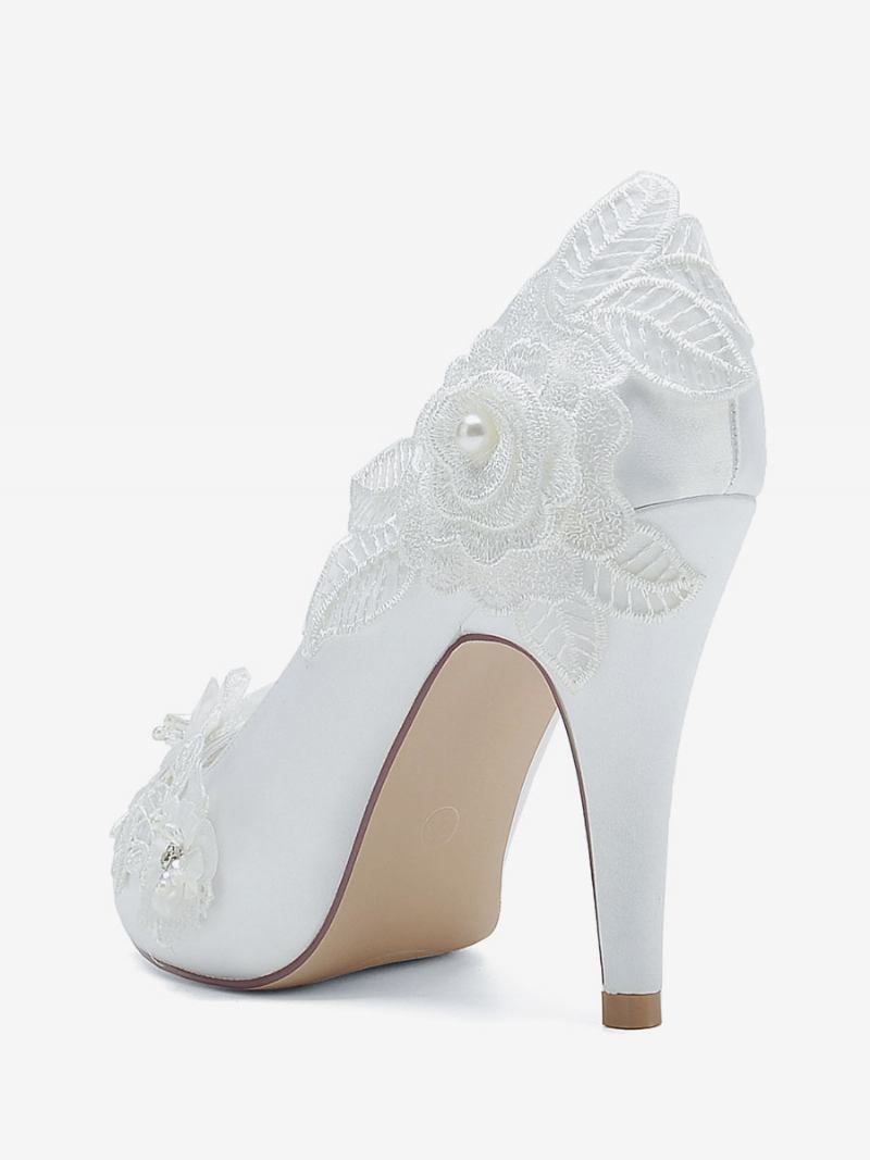 Sapatos Casamento Femininos Bombas Noiva Cetim Peep Toe - Branco