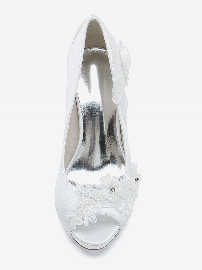 Sapatos Casamento Femininos Bombas Noiva Cetim Peep Toe - Branco