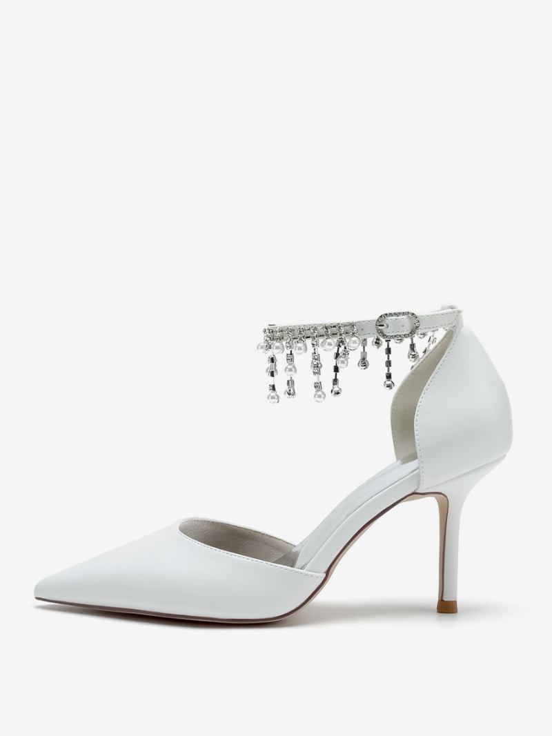 Sapatos Casamento Femininos Bombas Noiva Couro Pu Bico Fino - Branco