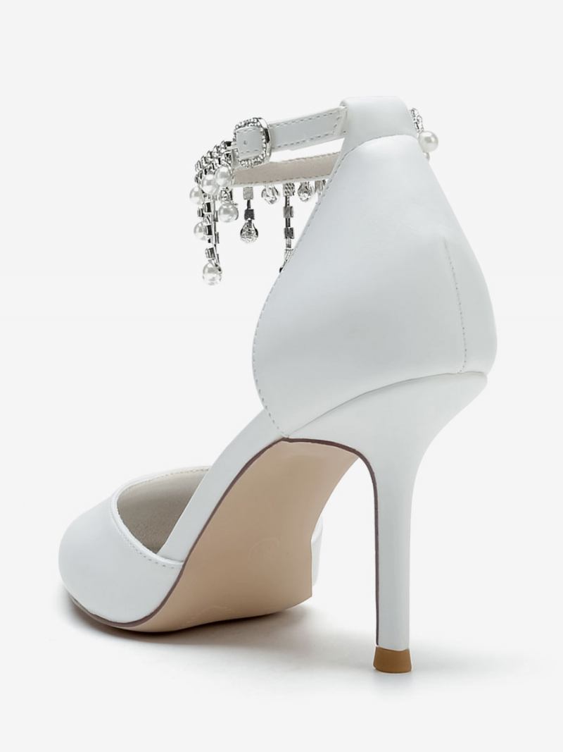 Sapatos Casamento Femininos Bombas Noiva Couro Pu Bico Fino - Branco