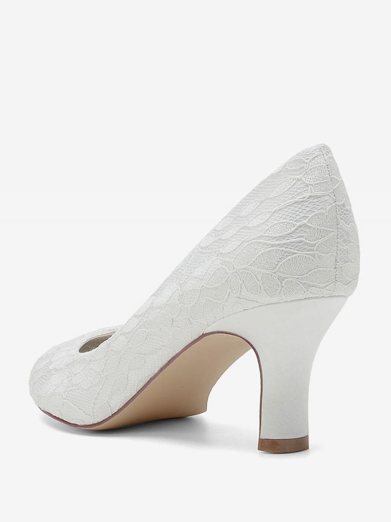 Sapatos Casamento Femininos Bombas Noiva Renda Bico Redondo Bordado - Branco